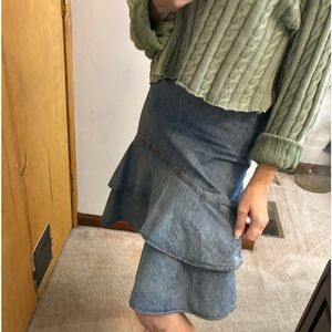 Lauren Ralph Lauren Tiered Chambray Denim Midi Skirt